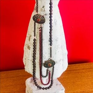 Handcrafted Red & Brown Garnet Beaded Necklace
